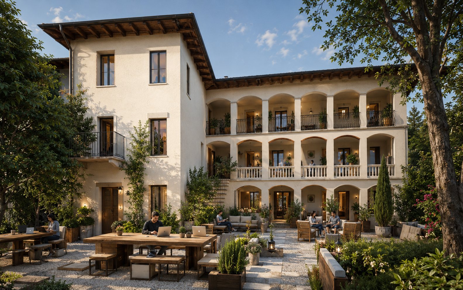 Визуализация внутреннего двора Cognitive Villa Monteggio