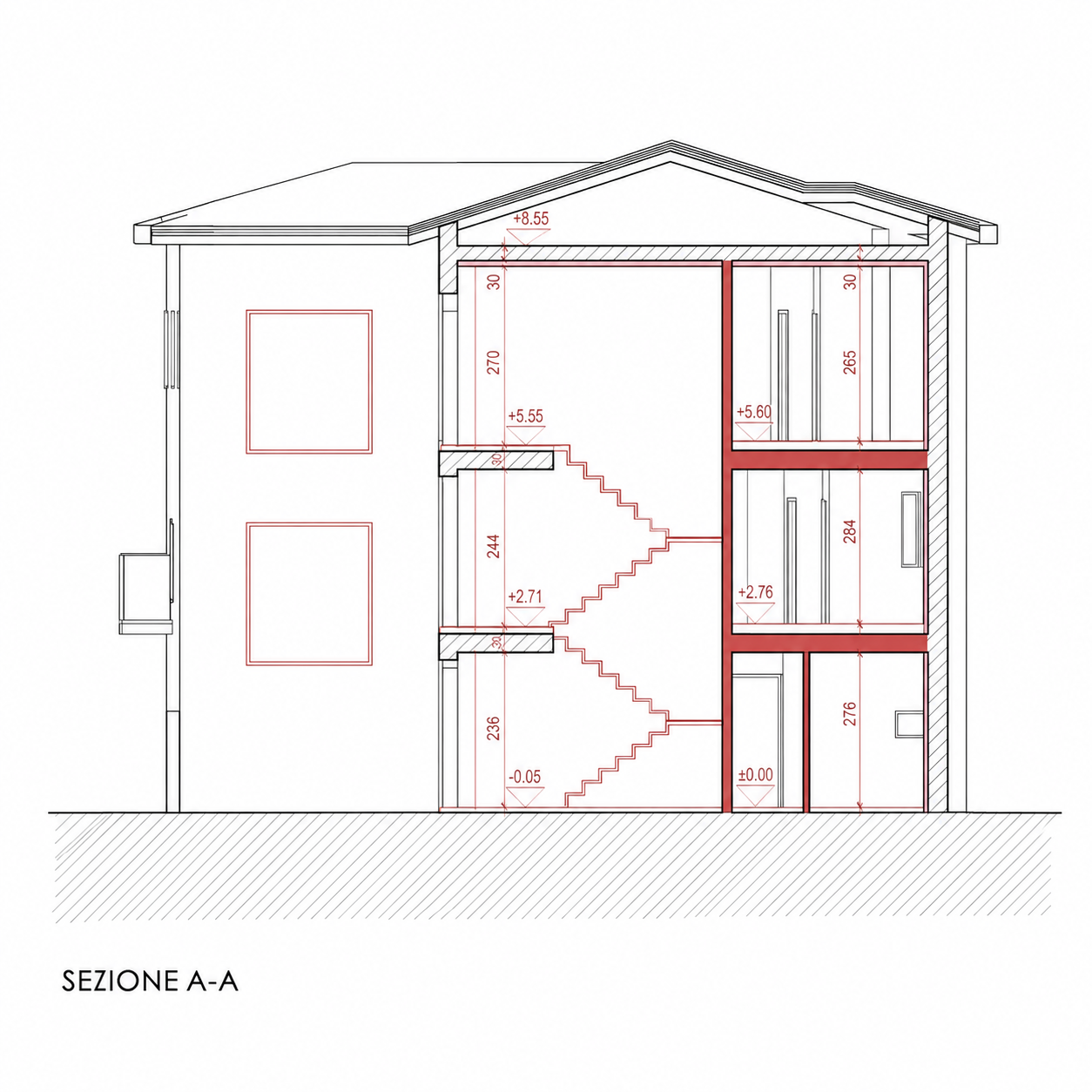 Разрез A-A Cognitive Villa Monteggio
